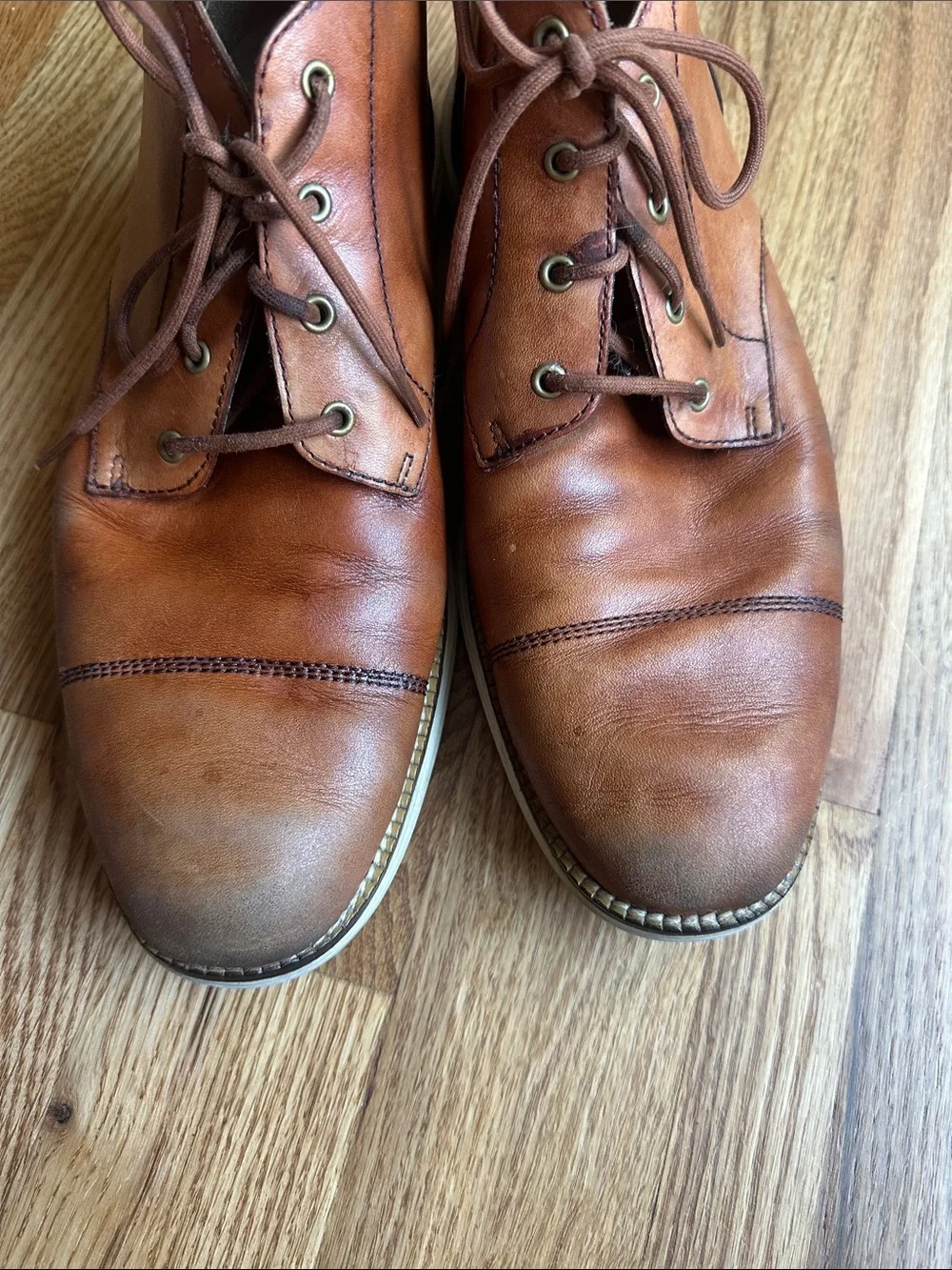 Cole Haan Men's Leather Lace-Up Boots in Cognac Brown Size 9.5